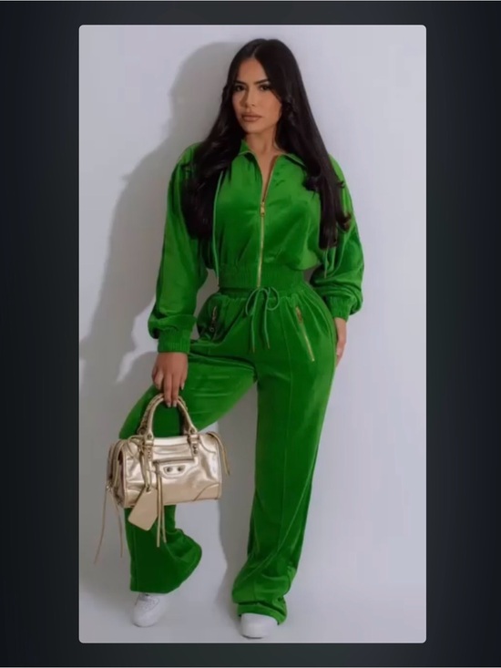 Love Poem Pants - NWT Vibrant Green Velour Track Suit Cropped Jacket Wide Leg Pants Size Small